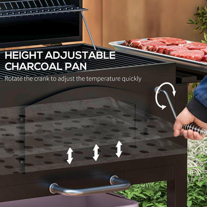 Charcoal Grill with Adjustable Height, Folding Shelves, Black